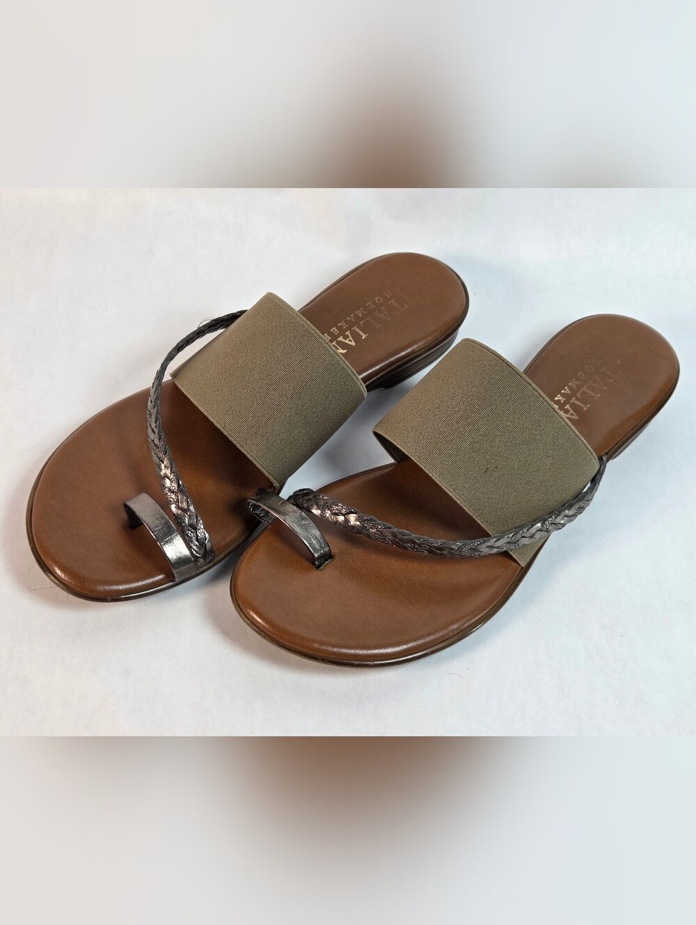 Women’s Brown Slide Sandals with Olive Strap